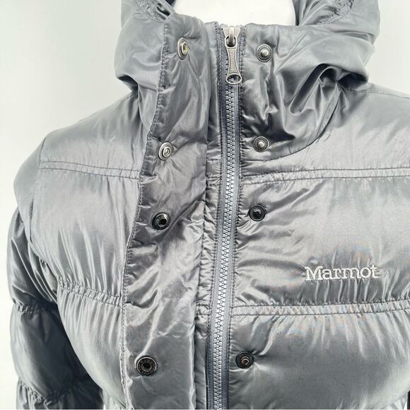 Marmot 650 Goose Down Fill Women’s Gray Full Zip Hooded Puffer Jacket Coat XS - Picture 4 of 16